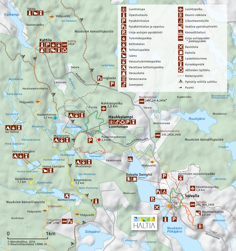 Nuuksion kansallispuiston reittikartta Haltia.com sivulta.